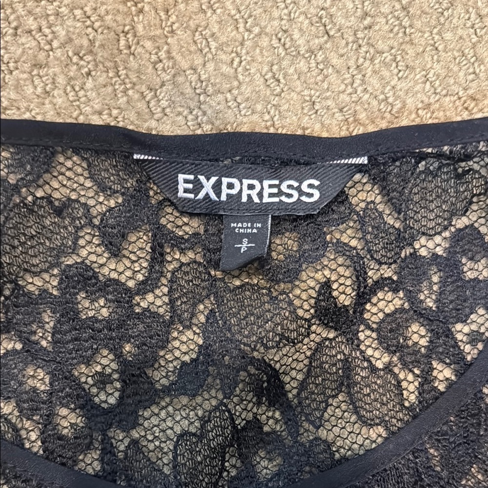 Express Fitted Blue and Black Lace Blouse - Picture 2 of 4